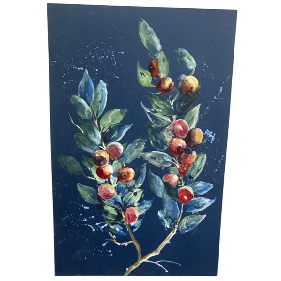 Hand-Painted Botanical Art Canvas Board impressionist 10.5x16" blue green READ - Picture 1 of 9